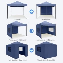 LifeGoods Partytent - 3x4.5 M - Zijwanden - Easy Up - Opvouwbaar - Waterdicht - Draagtas Met Wieltjes - Donkerblauw -Tuinmeubilair Verkoopwinkel 1200x1200 873