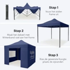 LifeGoods Partytent - 3x3 M - Zijwanden - Easy Up - Opvouwbaar - Waterdicht - Draagtas Met Wieltjes - Donkerblauw -Tuinmeubilair Verkoopwinkel 1200x1200 886