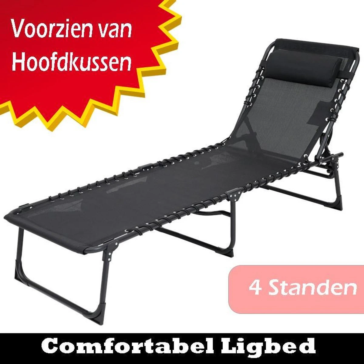 Opvouwbaar Ligbed | Ligstoel | Relaxstoel | Weersbestendig | Camping / Tuin / Zwembad / Balkon / Terras / Strand | Incl. Hoofdkussen | Verstelbaar | Luxe 1 Opvouwbaar Ligbed | Ligstoel | Relaxstoel | Weersbestendig | Camping / Tuin / Zwembad / Balkon / Terras / Strand | Incl. Hoofdkussen | Verstelbaar | Luxe