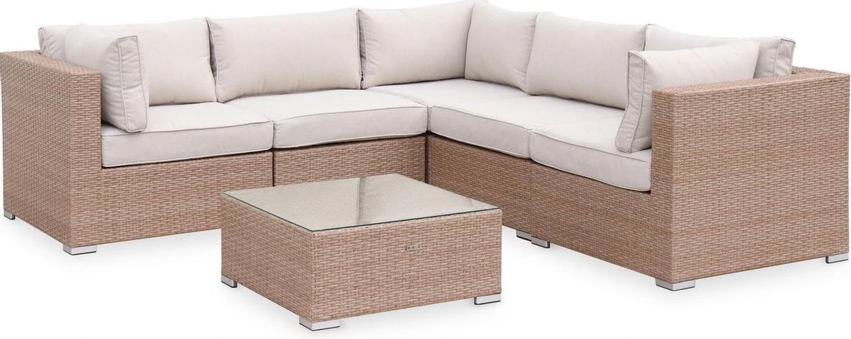 Alice's Garden Loungeset Napoli - 5 Plaatsen - Wicker - 6 Elementen - Beige/Beige 6 Alice's Garden Loungeset Napoli - 5 Plaatsen - Wicker - 6 Elementen - Beige/Beige - Afbeelding 6