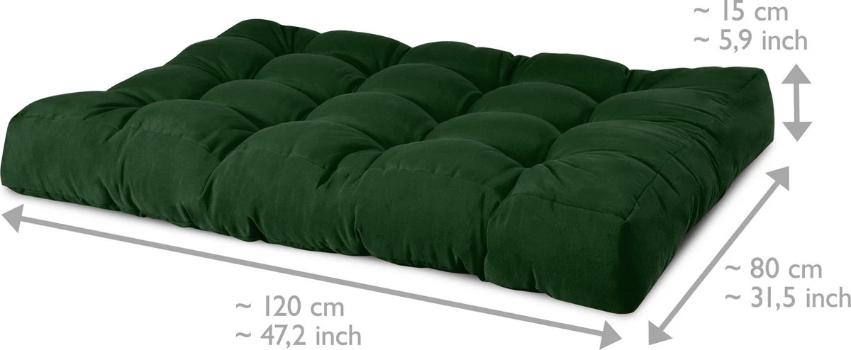 Beautissu Style – Palletkussen Set – 1x Zitkussen 120x80 Cm & 1x Rugkussen 120x40 Cm – Donker Groen 8 Beautissu Style – Palletkussen Set – 1x Zitkussen 120x80 Cm & 1x Rugkussen 120x40 Cm – Donker Groen - Afbeelding 8