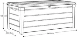 Keter Brushwood Opbergbox - Kussenbox - 455L - 145x69,7x60,3cm - Taupe -Tuinmeubilair Verkoopwinkel 1200x581 1