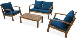 Houten Loungeset 4 Plaatsen - Ushuaïa - Donker Turquoise Kussens, Bank, Fauteuils En Lage Tafel Van Acacia, Design -Tuinmeubilair Verkoopwinkel 1200x603 1