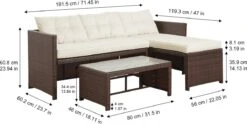 Teamson Home 3-Delig Hoek Loungeset - Tuinmeubelen - Tuinbank - Omvat Tafel En Kussens - Rotan - Bruin/Wit -Tuinmeubilair Verkoopwinkel 1200x603 2