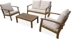 Houten Loungeset 4 Plaatsen - Ushuaïa -ecru Kussens, Bank, Fauteuils En Lage Tafel Van Acacia, Design -Tuinmeubilair Verkoopwinkel 1200x655 2
