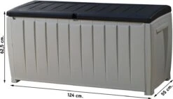 Keter Novel Opbergbox - 340L - 124x55x62.5cm - Grijs -Tuinmeubilair Verkoopwinkel 1200x692