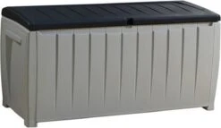 Keter Novel Opbergbox - 340L - 124x55x62.5cm - Grijs -Tuinmeubilair Verkoopwinkel 1200x696 1