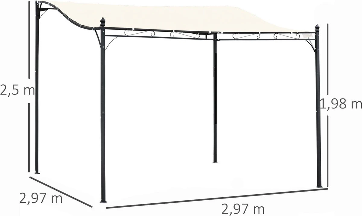 Outsunny Pergola Partytent Paviljoen Overkapping Tent Metaal Crème 297x297 Cm 84C-038 4 Outsunny Pergola Partytent Paviljoen Overkapping Tent Metaal Crème 297x297 Cm 84C-038 - Afbeelding 4