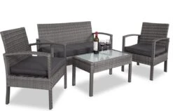 Casaria Polyrattan Loungeset – 2 Stoelen 1 Bank 1 Tafel - Antraciet -Tuinmeubilair Verkoopwinkel 1200x768 2