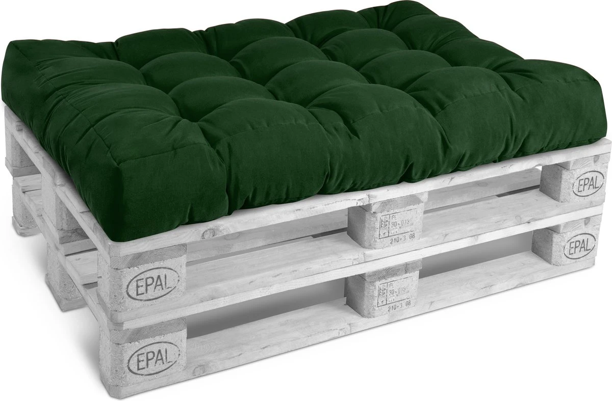 Beautissu Style – Palletkussen Set – 1x Zitkussen 120x80 Cm & 1x Rugkussen 120x40 Cm – Donker Groen 3 Beautissu Style – Palletkussen Set – 1x Zitkussen 120x80 Cm & 1x Rugkussen 120x40 Cm – Donker Groen - Afbeelding 3