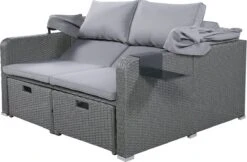 Polyrattan Patio Rieten Meubels Set Voor 2 Personen-Outdoor Rattan Sofa Set Met Intrekbare Luifel-lounge Bank-PE Rotan Loveseat Voor Achtertuin Veranda Tuin Zwembad Balkon-grijs -Tuinmeubilair Verkoopwinkel 1200x789