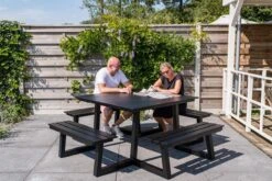 MaximaVida Vierkante Aluminium Picknicktafel Dex 215 Cm Zwart - Lage Instap -Tuinmeubilair Verkoopwinkel 1200x800 130