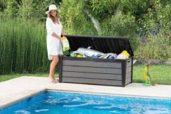 Keter Brushwood Opbergbox - Kussenbox - 455L - 145x69,7x60,3cm - Grafiet -Tuinmeubilair Verkoopwinkel 1200x800 154