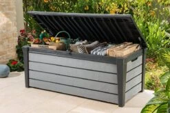 Keter Brushwood Opbergbox - Kussenbox - 455L - 145x69,7x60,3cm - Grafiet -Tuinmeubilair Verkoopwinkel 1200x800 155
