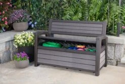 Keter - Hudson Bench Box - 2-zits Bank - Opbergbox - Hout Look & Feel - 227L - 138x63x89cm - Antraciet -Tuinmeubilair Verkoopwinkel 1200x800 85