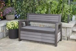 Keter - Hudson Bench Box - 2-zits Bank - Opbergbox - Hout Look & Feel - 227L - 138x63x89cm - Antraciet -Tuinmeubilair Verkoopwinkel 1200x800 86