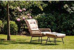 BUITEN Living Dex Wicker Loungestoel Tuin Incl. Wicker Voetenbank | Wicker + Aluminium | Bamboe Antraciet -Tuinmeubilair Verkoopwinkel 1200x820
