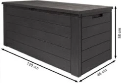 Merkloos Woody Tuin Opbergbox - 324 Liter 45x120x60 Cm - Tuinkussenbox - Antraciet/bruin -Tuinmeubilair Verkoopwinkel 1200x823 1