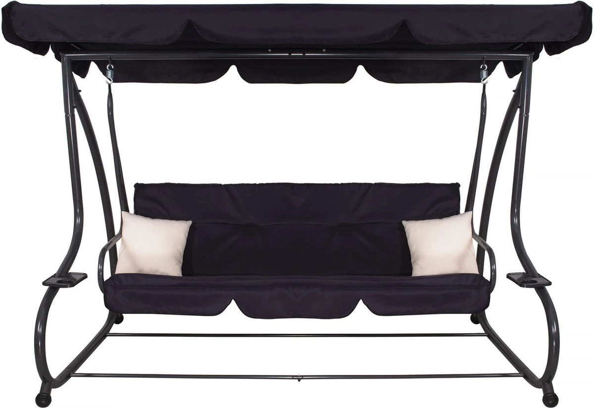 Springos Schommelbank | Linda-Schommel | 3-zits | Waterafstotend | Inclusief 2 Kussens | Verstelbare Luifel | 162 X 200 X 120 Cm | Zwart 9 Springos Schommelbank | Linda-Schommel | 3-zits | Waterafstotend | Inclusief 2 Kussens | Verstelbare Luifel | 162 X 200 X 120 Cm | Zwart - Afbeelding 9