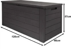 Merkloos Woody Tuin Opbergbox - 324 Liter 45x120x60 Cm - Tuinkussenbox - Antraciet/bruin -Tuinmeubilair Verkoopwinkel 1200x826 1