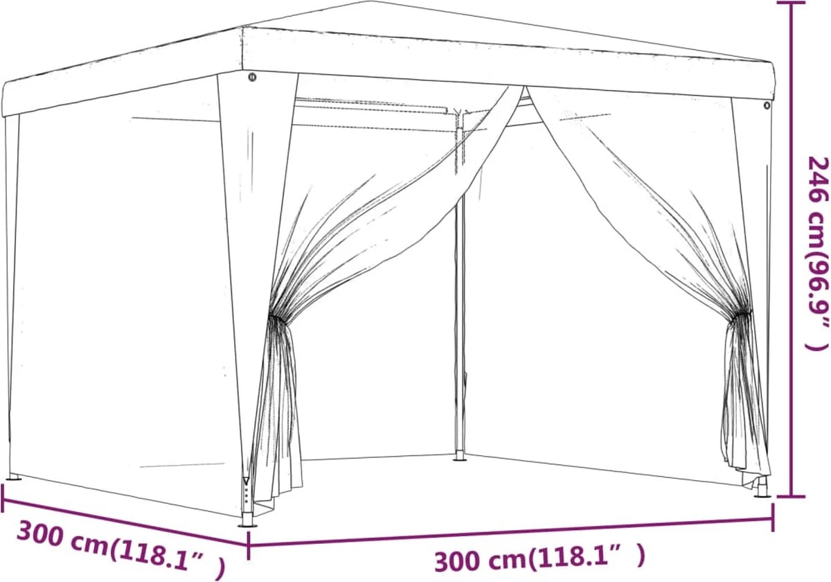 Prolenta Premium Partytent Met 4 Mesh Zijwanden 3x3 M HDPE Antracietkleurig 2 Prolenta Premium Partytent Met 4 Mesh Zijwanden 3x3 M HDPE Antracietkleurig - Afbeelding 2