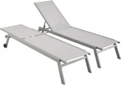 ELSA - Set Van 2 Ligstoelen Van Aluminium En Textileen, Ligbed Multipositioneel Met Wieltjes, Kleur Grijs/lichtgrijs -Tuinmeubilair Verkoopwinkel 1200x846