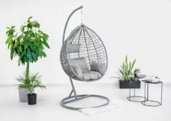 Hangstoel - Ei Stoel - Met Grijze Standaard & Kussens - Tot 125kg -Tuinmeubilair Verkoopwinkel 1200x851