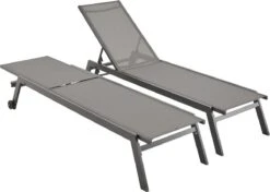 ELSA - Set Van 2 Ligstoelen Van Aluminium En Textileen, Ligbed Multipositioneel Met Wieltjes, Kleur Antraciet/donkergrijs -Tuinmeubilair Verkoopwinkel 1200x854 1