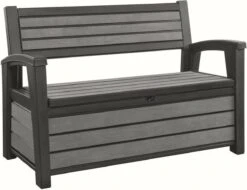 Keter - Hudson Bench Box - 2-zits Bank - Opbergbox - Hout Look & Feel - 227L - 138x63x89cm - Antraciet -Tuinmeubilair Verkoopwinkel 1200x922 1