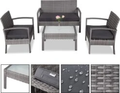 Casaria Polyrattan Loungeset – 2 Stoelen 1 Bank 1 Tafel - Antraciet -Tuinmeubilair Verkoopwinkel 1200x931 2