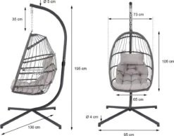 Pro Garden Lowander Hangstoel Egg 191x126x126- Schommelstoel Met Rattan Cocoon En Robuust Stalen Standaard Incl. Kussens - Volledig Inklapbaar - Lichtgrijs -Tuinmeubilair Verkoopwinkel 1200x943