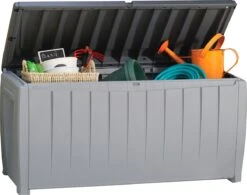 Keter Novel Opbergbox - 340L - 124x55x62.5cm - Grijs -Tuinmeubilair Verkoopwinkel 1200x948
