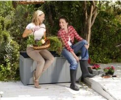 Keter Novel Opbergbox - 340L - 124x55x62.5cm - Grijs -Tuinmeubilair Verkoopwinkel 1200x993