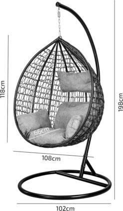 Hangstoel - Ei Stoel - Met Frame - Zwart Beige - Tot 125 Kg -Tuinmeubilair Verkoopwinkel 700x1200