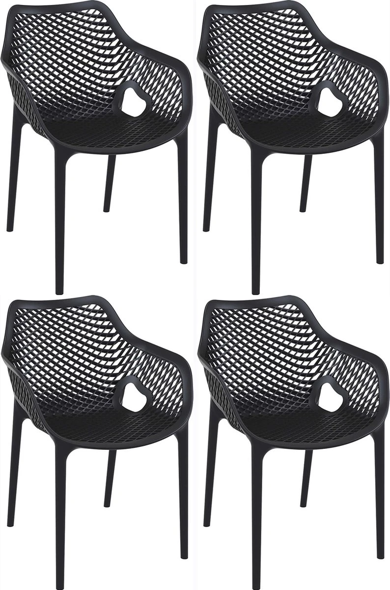 Air XL Stapelbare Tuinstoel Set Van 4 Stuks - Zwart 2 Air XL Stapelbare Tuinstoel Set Van 4 Stuks - Zwart - Afbeelding 2